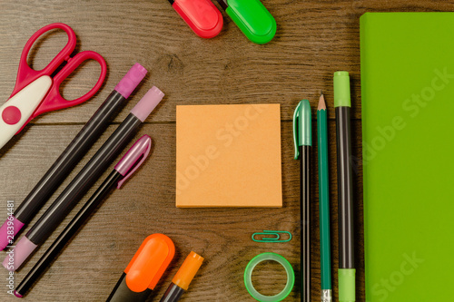 Education and back to school concept. Office and school accessories.