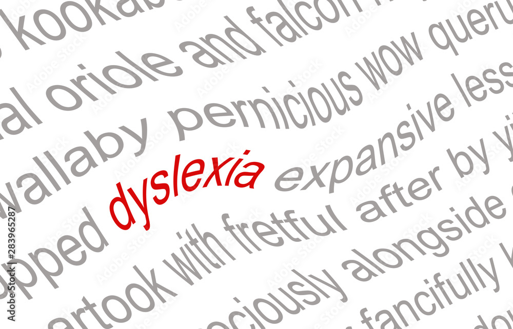 Close up of the word dyslexia printed on a piece of white paper