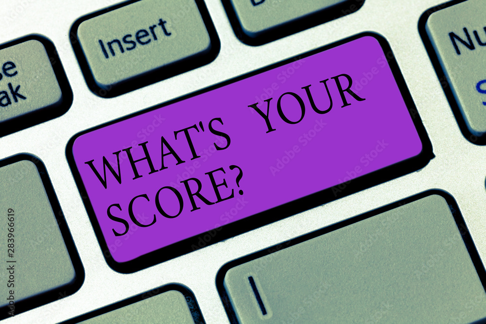 Conceptual hand writing showing What S Your Scorequestion. Business photo showcasing Tell Personal Individual Rating Average Results Keyboard key Intention to create computer message idea Conceptual hand writing showing What S Your Scorequestion. Business photo showcasing Tell Personal Individual Rating Average Results Keyboard key Intention to create computer message idea