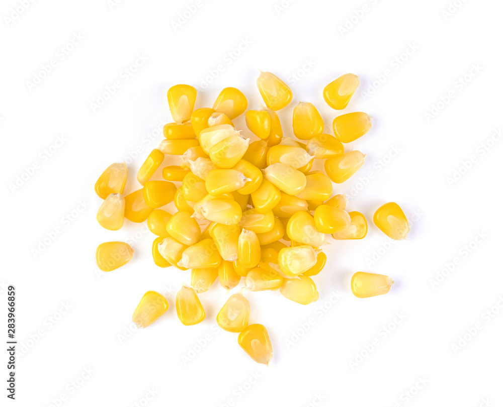 Fototapeta premium corn seeds isolated on white background. top view