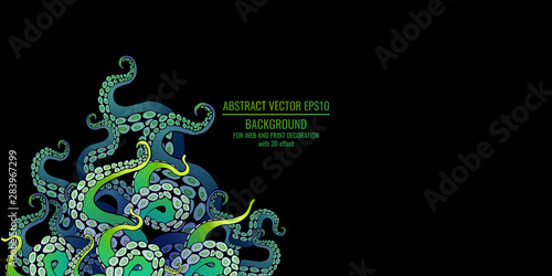 Octopus abstract frame design, creative ocean doodle, cute decoration design, deep wildlife cartoon retro tentacles for web and print