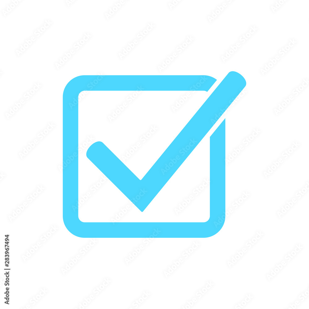 Blue tick icon vector symbol, checkmark isolated on white background, checked icon or correct choice sign, check mark or checkbox pictogram Blue tick icon vector symbol, checkmark isolated on white background, checked icon or correct choice sign, check mark or checkbox pictogram