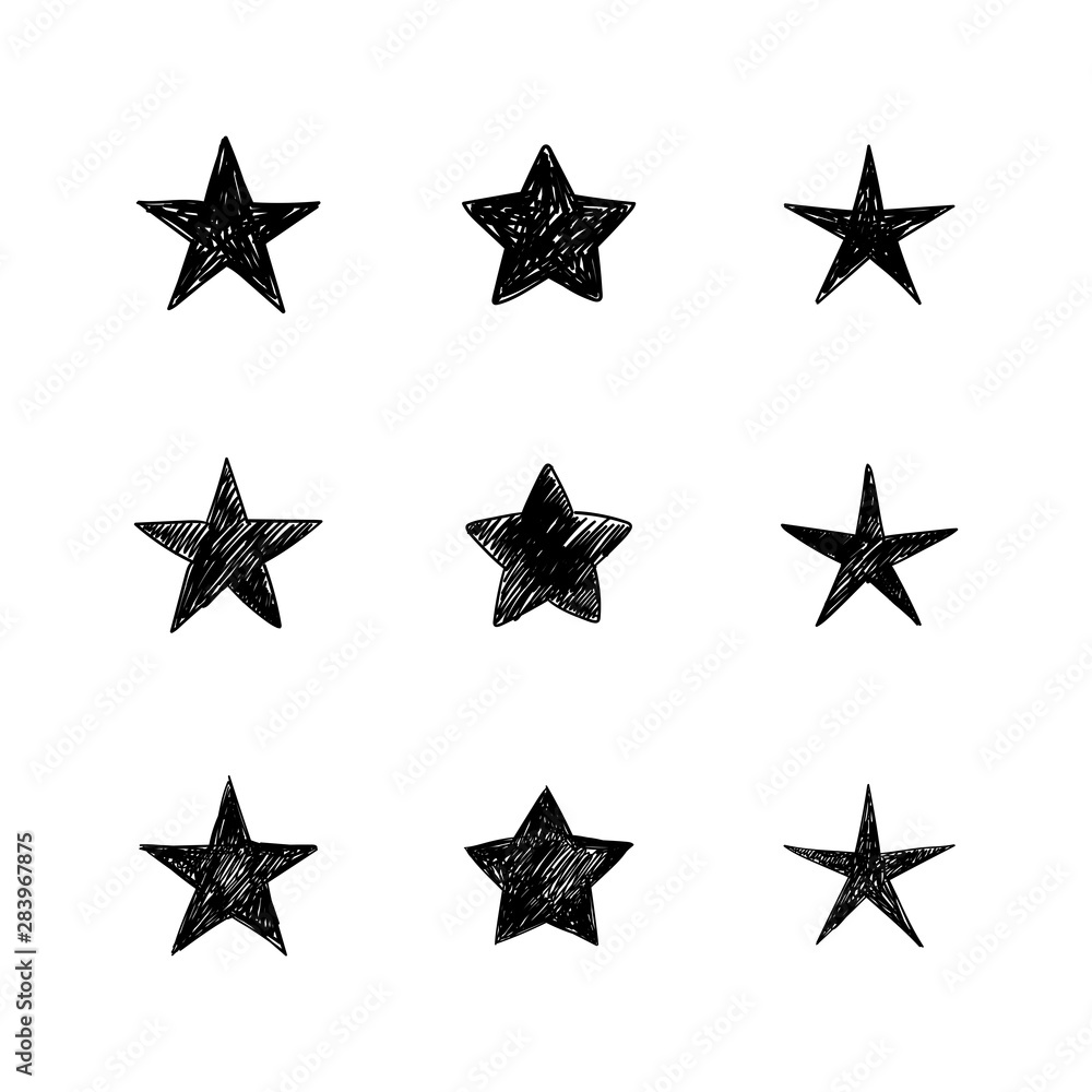 Set of hand drawn stars. Star doodle collection. Set of hand drawn stars. Star doodle collection.