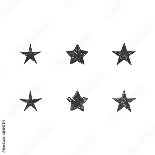 Set of hand drawn stars. Star doodle collection.