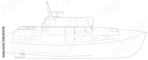 Yacht. Technical illustration wire-frame. Vector rendering of 3d.