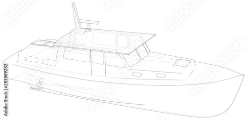 Ships, boats wire-frame. Vector illustration. Tracing illustration of 3d.