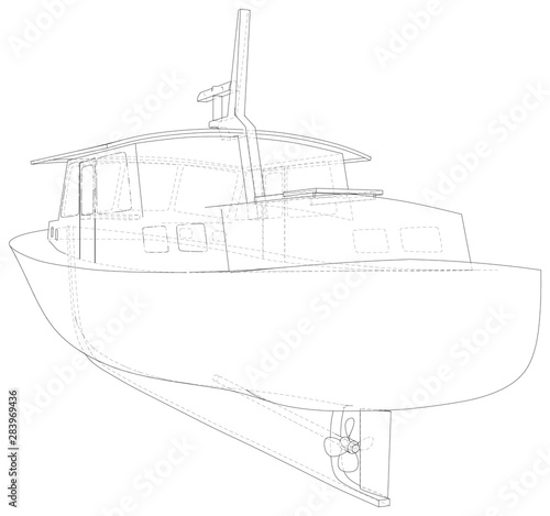 Yacht. Technical illustration wire-frame. Vector rendering of 3d.