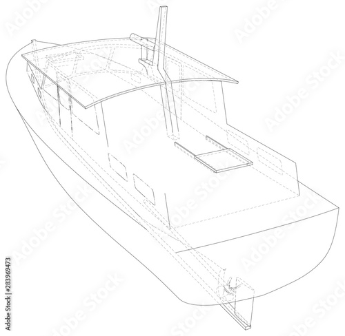 Ships, boats wire-frame. Vector illustration. Tracing illustration of 3d.