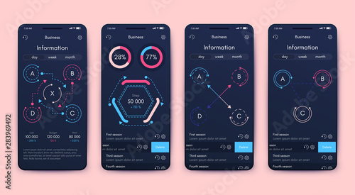 Different UI, UX, GUI screens and flat web icons for mobile apps