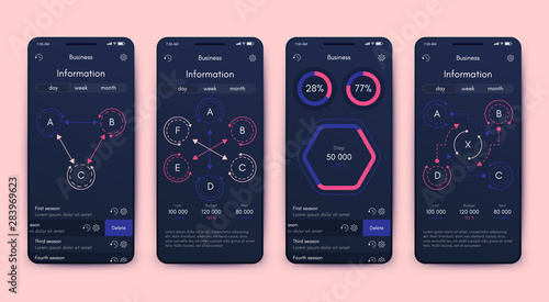 Different UI, UX, GUI screens and flat web icons for mobile apps