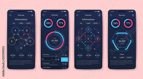 Different UI, UX, GUI screens and flat web icons for mobile apps