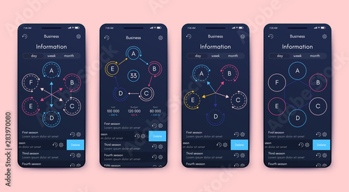 Different UI, UX, GUI screens and flat web icons for mobile apps