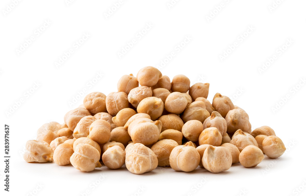 Pile chickpeas close-up on a white background. Isolated Pile chickpeas close-up on a white background. Isolated