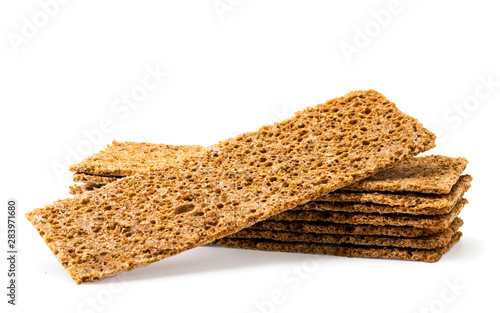 Rye crispbread close-up on a white, isolated. photo