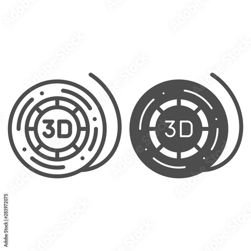 3d printer reel line and glyph icon. Coil for 3d printer vector illustration isolated on white. 3d printer filament spool outline style design, designed for web and app. Eps 10.