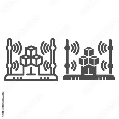 3d scanning system line and glyph icon. 3d cube scan vector illustration isolated on white. 3D scanner design outline style design, designed for web and app. Eps 10.