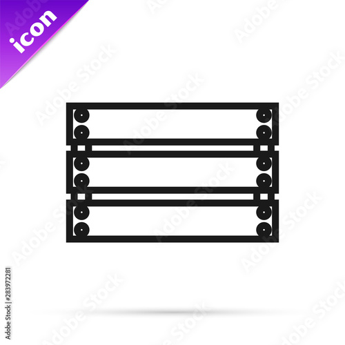 Black line Wooden box icon isolated on white background. Grocery basket, storehouse crate. Empty wooden container for vegetables, products. Vector Illustration