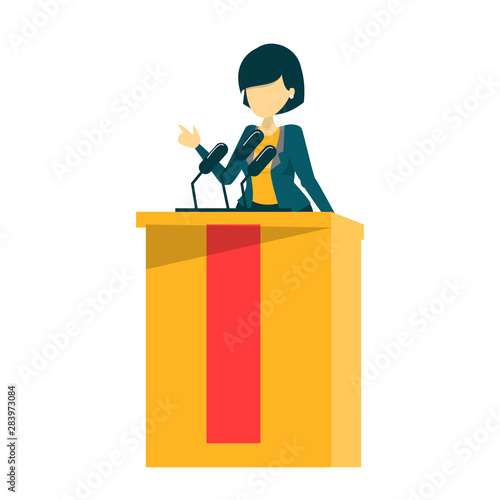 Candidate for president standing in the suit at tribune