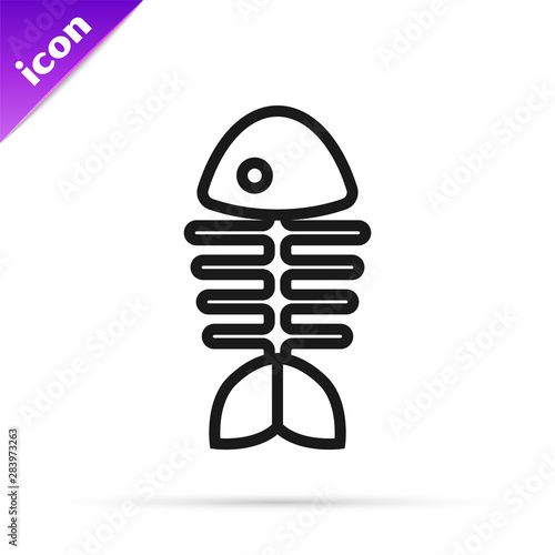 Black line Fish skeleton icon isolated on white background. Fish bone sign. Vector Illustration