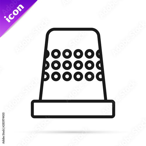 Black line Thimble for sewing icon isolated on white background. Vector Illustration