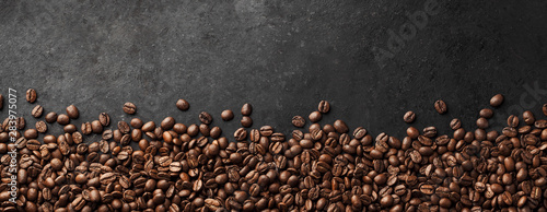 Fotografie, Obraz Banner - Fresh Coffee Beans With Dark Background