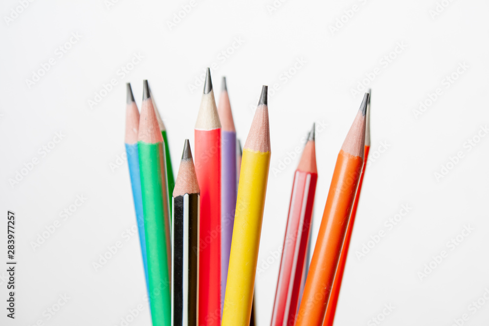 bright and colorful pencils on white background bright and colorful pencils on white background