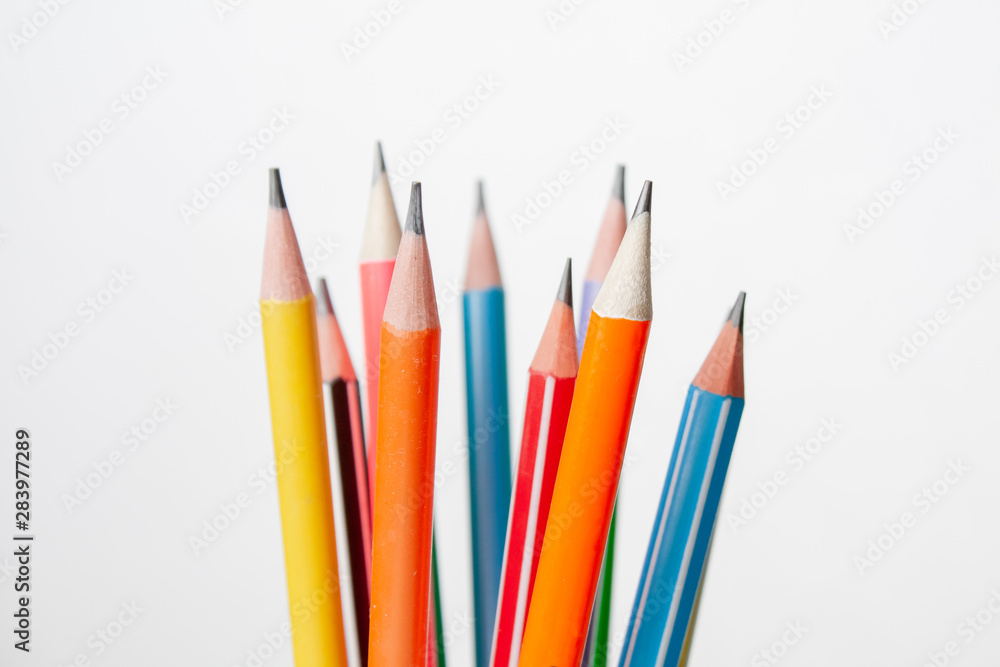 bright and colorful pencils on white background bright and colorful pencils on white background