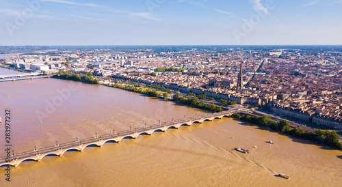 French city Bordeaux and Garonne river