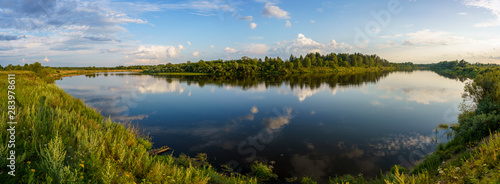 panorama of the river with green banks