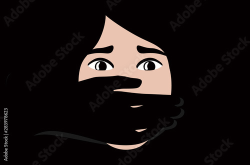 Hand covering Woman Mouth concept for Kidnapping or Domestic Violence.