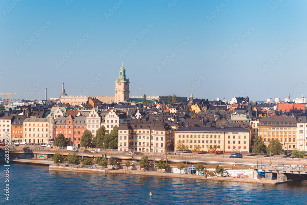 Summer view of the architecture of the Old Town pier in the Sodermalm district of Stockholm, Sweden