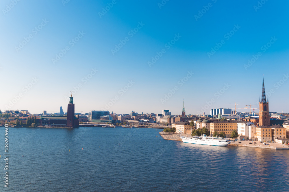 Cityscape image of the architecture of the Old Town pier in the Sodermalm district of Stockholm, Sweden