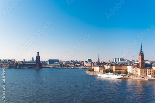Cityscape image of the architecture of the Old Town pier in the Sodermalm district of Stockholm, Sweden