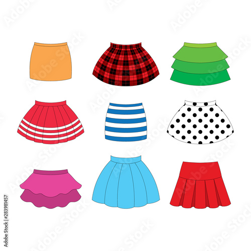 set of skirts for girls on white background