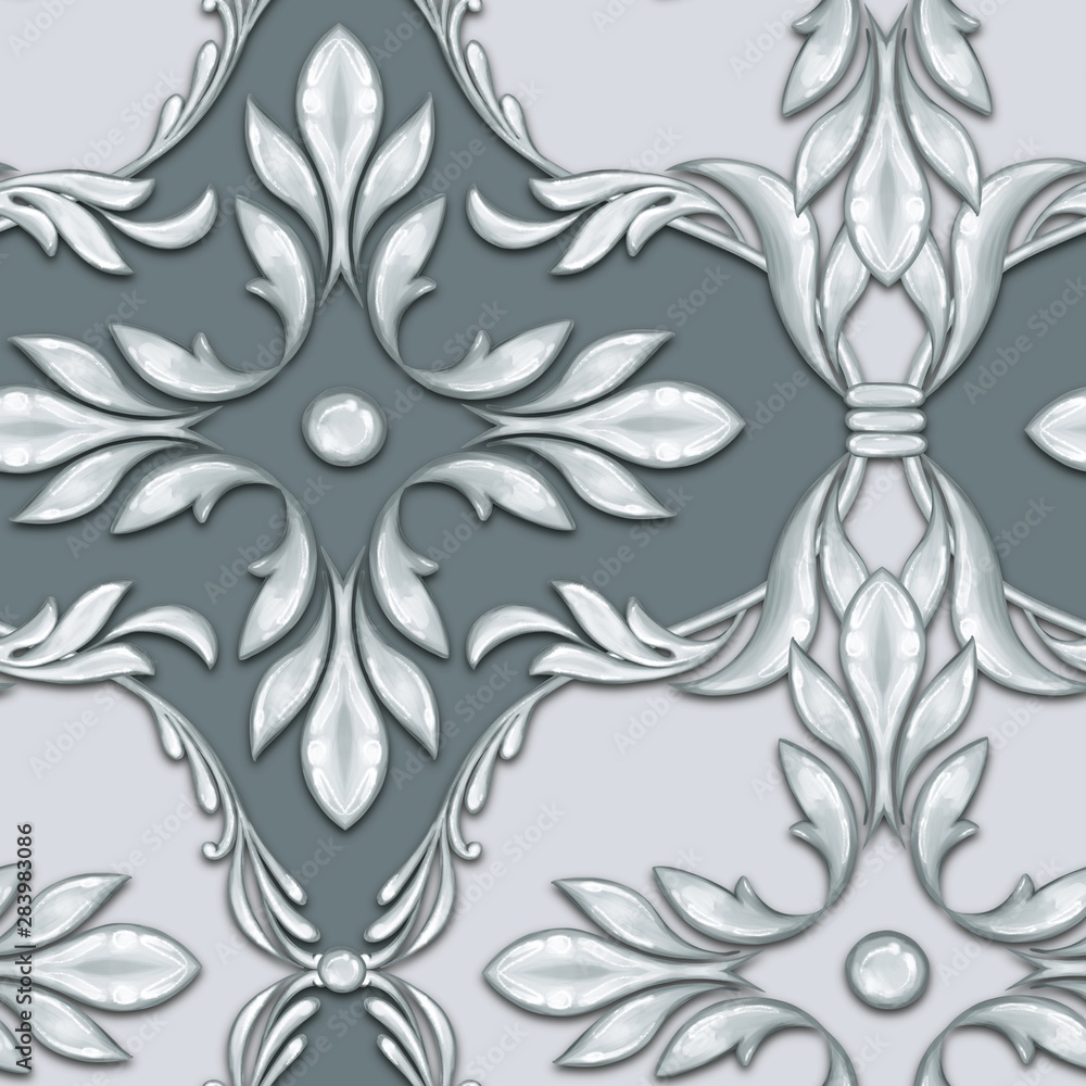 Seamless baroque pattern with abstract silver leaves Seamless baroque pattern with abstract silver leaves