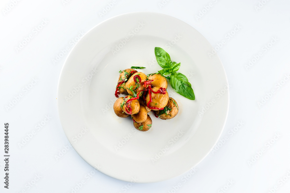 fried champignon mushrooms on a light background fried champignon mushrooms on a light background