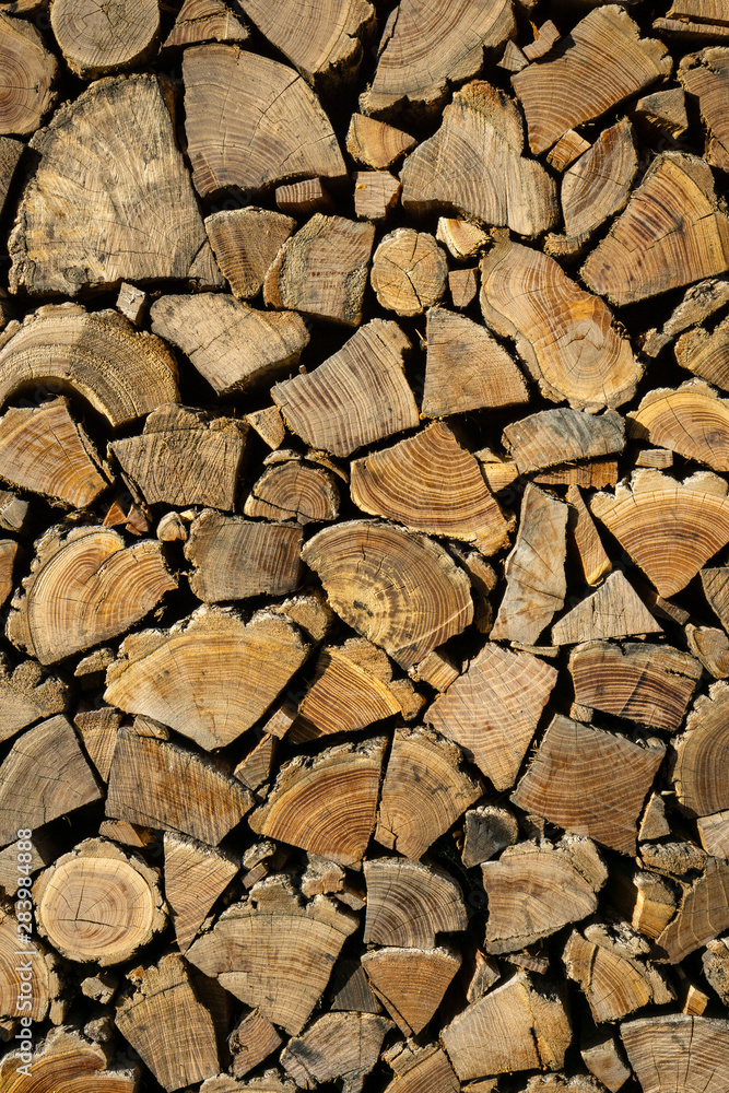 Neatly stacked firewood. Background of dry chopped logs Neatly stacked firewood. Background of dry chopped logs