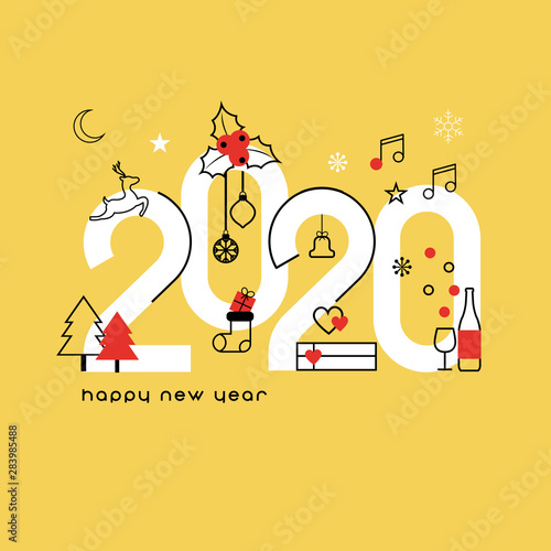 Happy New Year 2020. Vector illustration concept for background, greeting card. Website, mobile website and social media banner. Party invitation card and other marketing material.