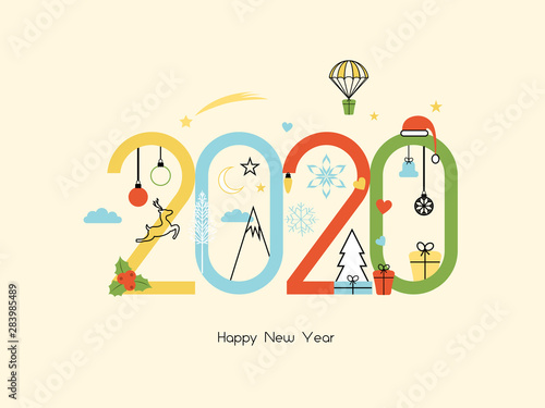 Happy New Year 2020. Vector illustration concept for background, greeting card. Website, mobile website and social media banner. Party invitation card and other marketing material.