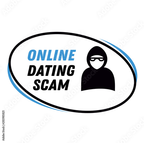Online dating scam stamp isolated on white