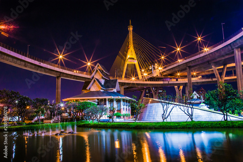 Bhumibol bridge views at sunset in Bangkok Thailand