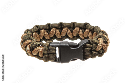 paracord bracelet isolated on white back photo