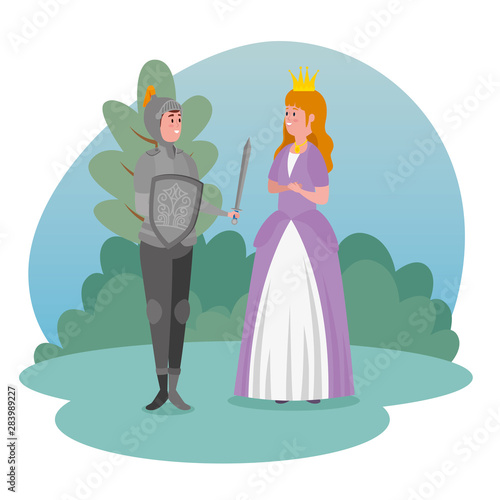 sir with shield and sword with girl princess with crown