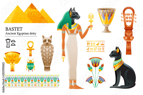 Papier peint Ancient Egyptian goddess Bastet icon set