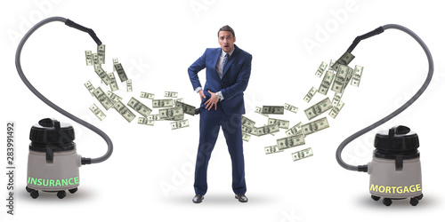 Quadro em tela Businessman and vacuum cleaner sucking money out of him