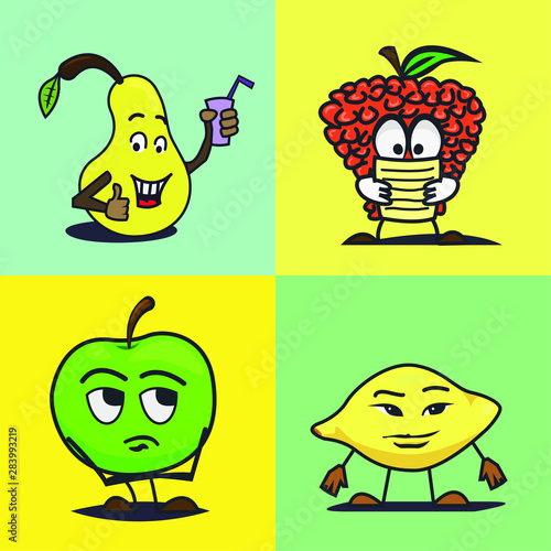 vector fruits emotions design apple pear lemon