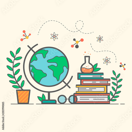 Illustration for World Teacher's Day. Books and education
