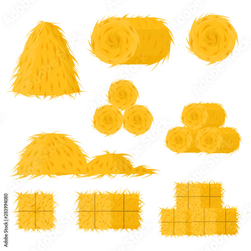 Leinwand Poster Cartoon Color Bale of Hay Icon Set. Vector