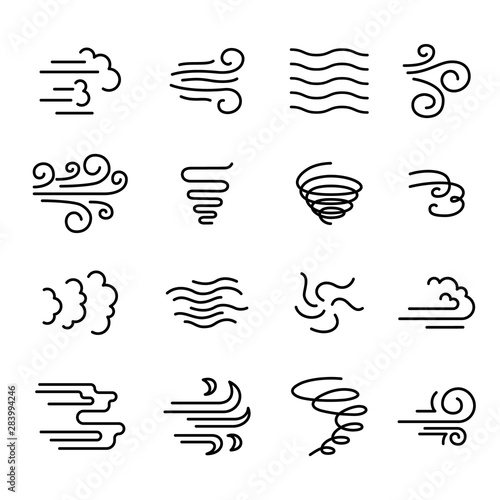 Wind Sign Black Thin Line Icon Set. Vector