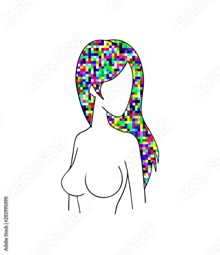 woman with colorful hair draw